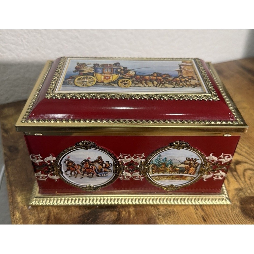 Vintage Klann Quality Embossed Tin Box - Western Germany - Ornate Carriage Scene
